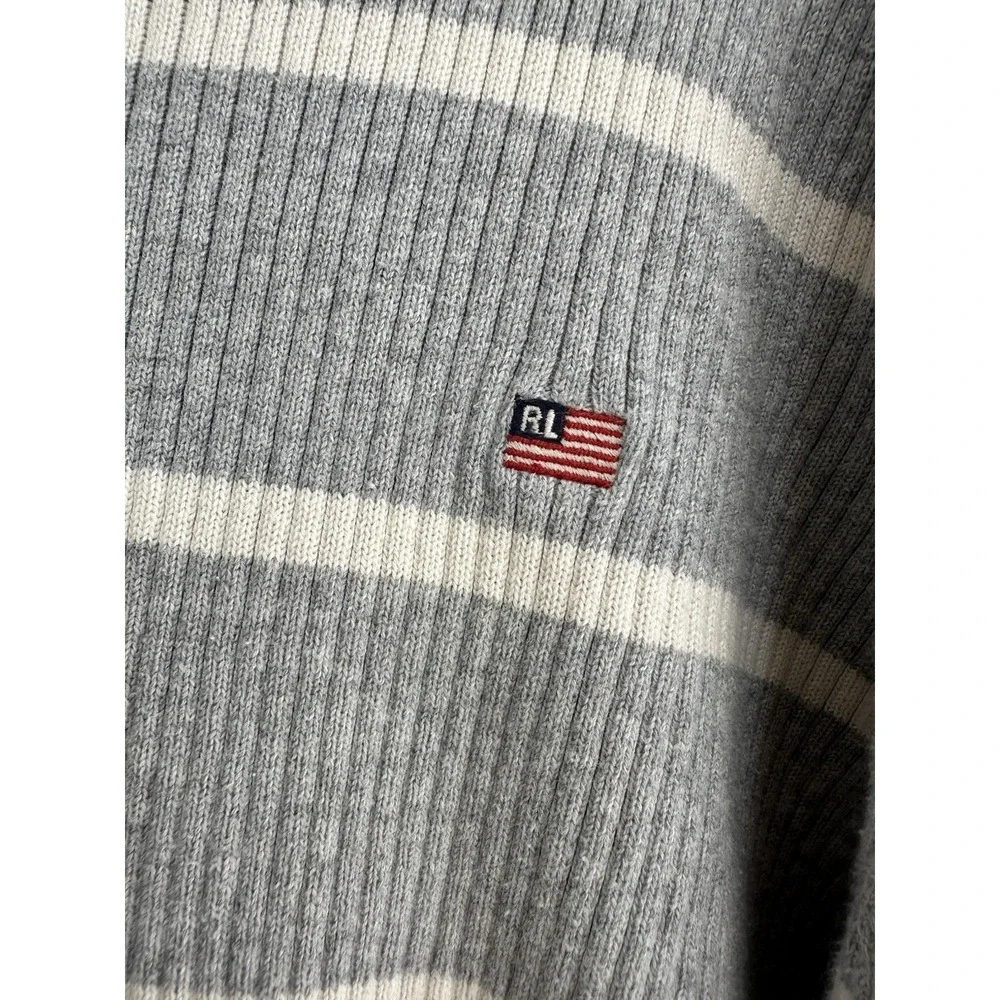 Vintage Polo Jeans Co. Ralph Lauren‎ XL Gray Ribbed Cotton Sweater w/ Flag Logo
